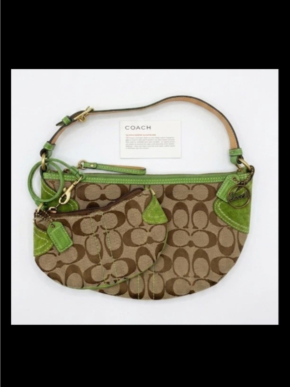 Coach Soho Shoulder Bag & Wristlet Brown Monogram, Green Leather/Suede Ltd. Ed.